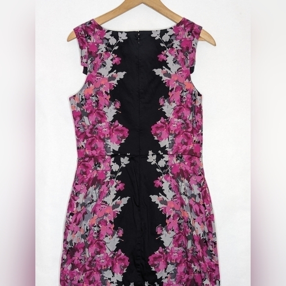 Elle Floral Sheath Dress Sz 8 Pink Black Sleeveless Career Wedding Guest Wiggle - Picture 5 of 7
